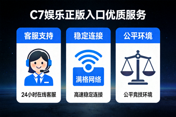 C7娱乐正版入口优质服务展示图，包含客服支持、稳定连接和公平环境